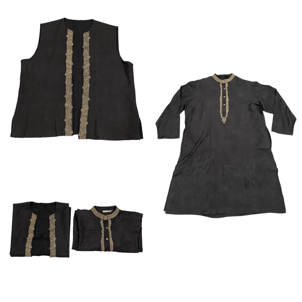 Roopam 2 Pc Kurta Set Men’s Size 40 Charcoal Gray Embroidered Two Piece Set